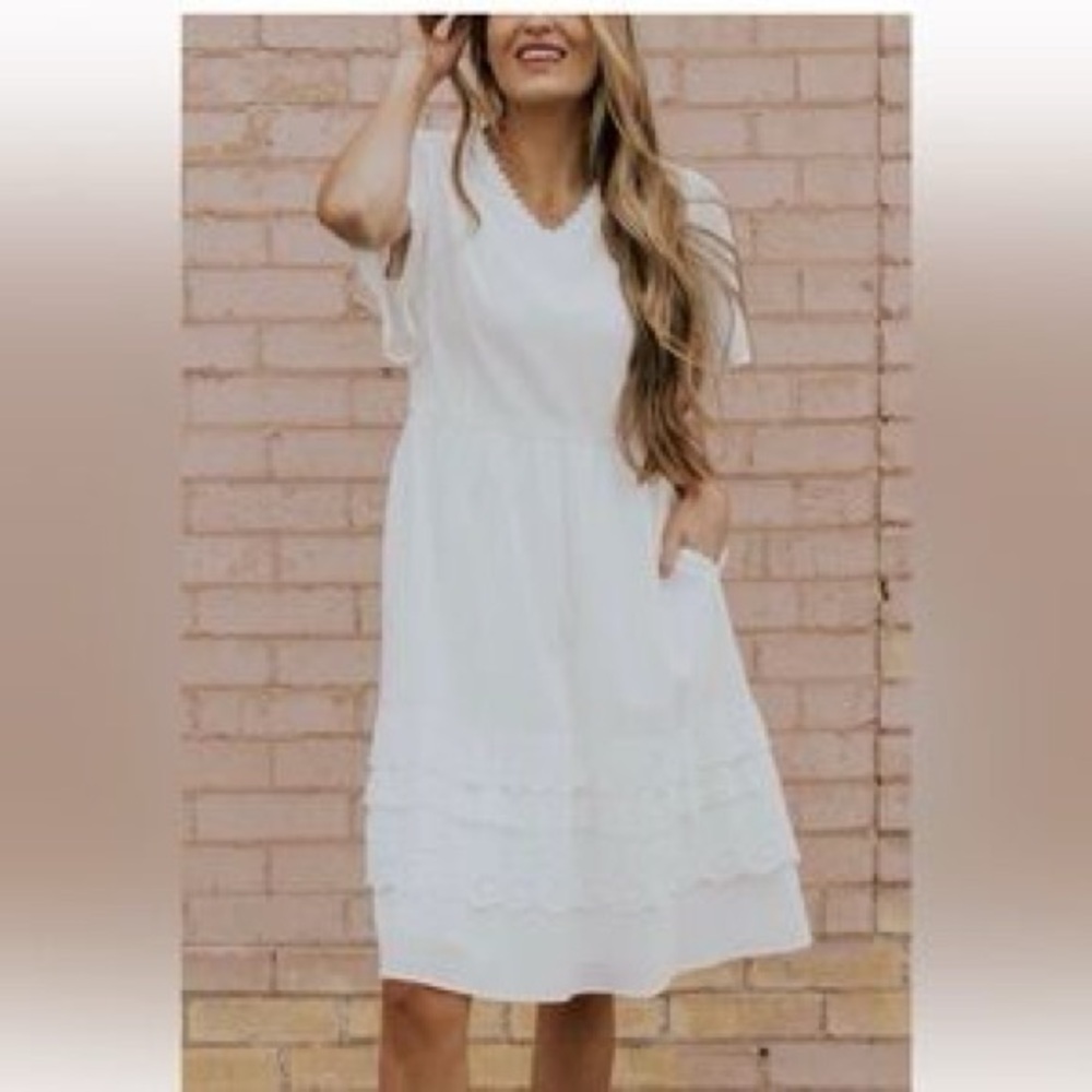 Roolee White Sleeveless V-Neck Midi Sundress Summer Women’s Size XL